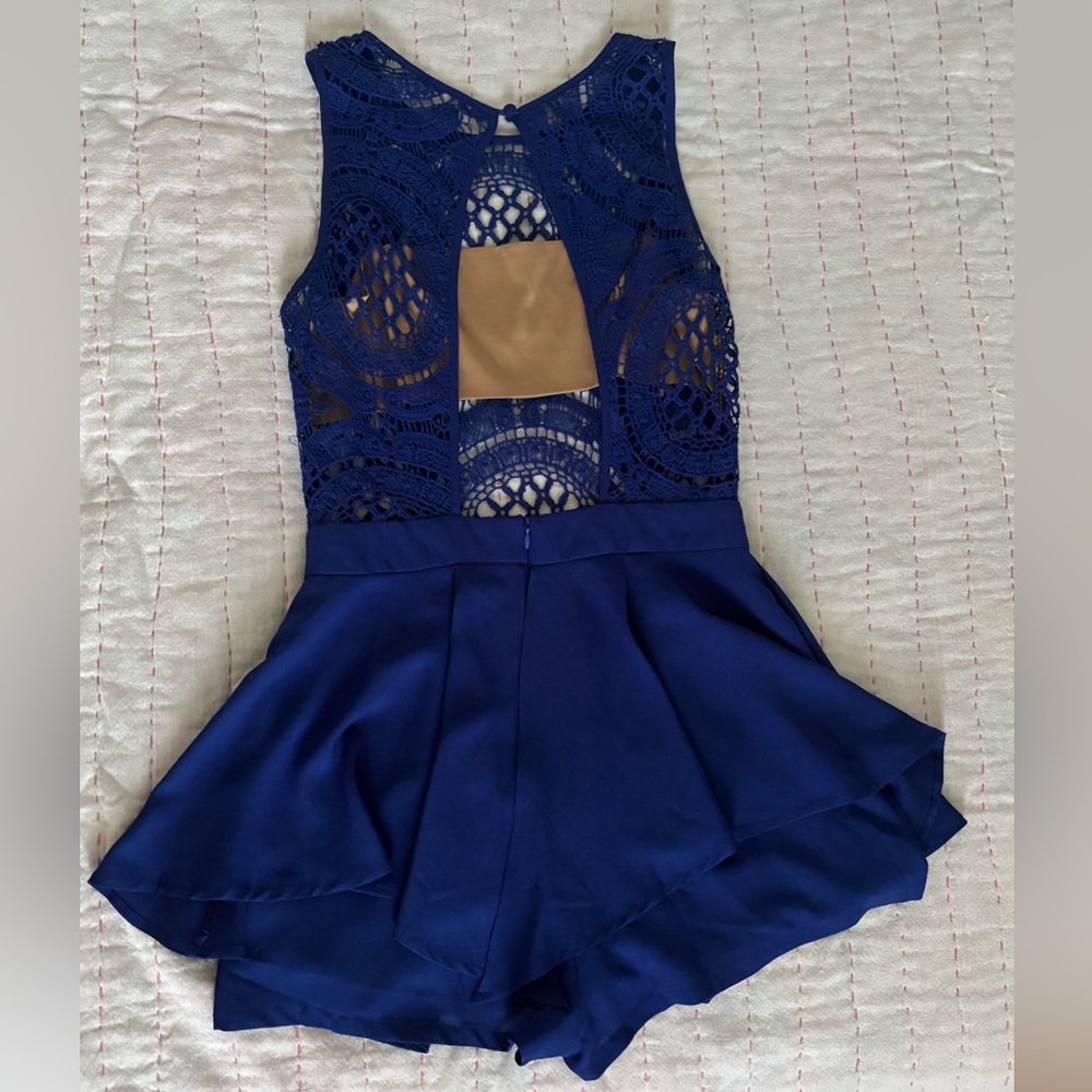 Elegant Blue Lace Skater Dress - Picture 4 of 4
